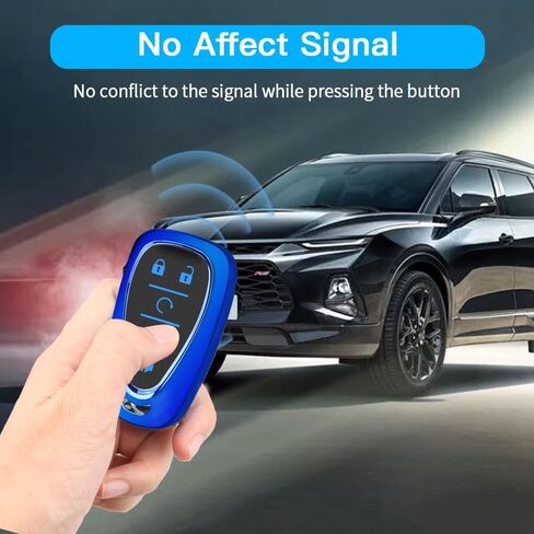 لغطاء مفتاح Chevy مع سلسلة المفاتيح ، واقي قذيفة Car Key Case لـ Chevrolet Equinox Malibu Camaro Traverse Blazer Cruze Volt Bolt Sonic Trax Tahoe 5 Buttons Smart Key Colder (Blue) in Kuwait