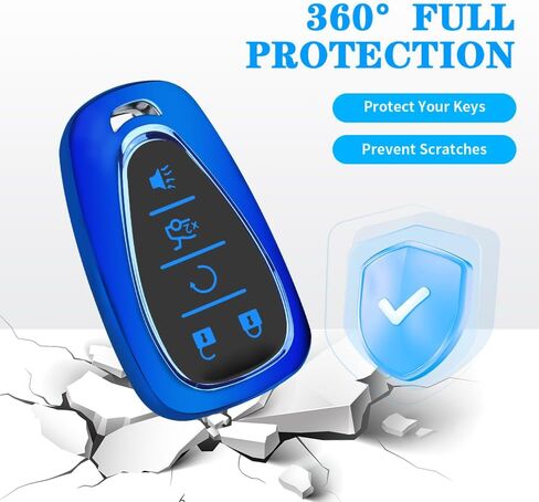 لغطاء مفتاح Chevy مع سلسلة المفاتيح ، واقي قذيفة Car Key Case لـ Chevrolet Equinox Malibu Camaro Traverse Blazer Cruze Volt Bolt Sonic Trax Tahoe 5 Buttons Smart Key Colder (Blue) in Kuwait