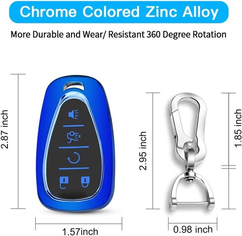 لغطاء مفتاح Chevy مع سلسلة المفاتيح ، واقي قذيفة Car Key Case لـ Chevrolet Equinox Malibu Camaro Traverse Blazer Cruze Volt Bolt Sonic Trax Tahoe 5 Buttons Smart Key Colder (Blue) in Kuwait