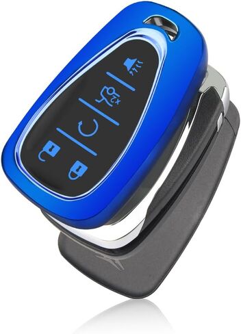 لغطاء مفتاح Chevy مع سلسلة المفاتيح ، واقي قذيفة Car Key Case لـ Chevrolet Equinox Malibu Camaro Traverse Blazer Cruze Volt Bolt Sonic Trax Tahoe 5 Buttons Smart Key Colder (Blue) in Kuwait