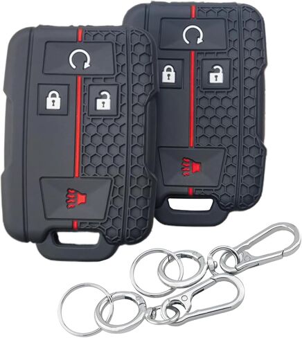 2Pcs 4 Buttons Silicone Smart Key Fob Cover for 2014-2019 GMC Canyon Sierra Yukon Chevrolet Chevy Colorado Silverado Suburban Tahoe (Black with Red/White) in Saudi Arabia