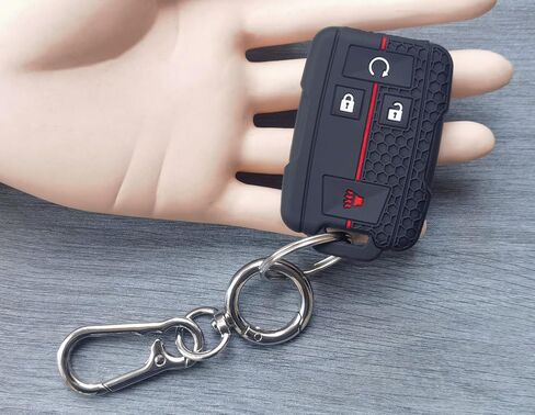 2Pcs 4 Buttons Silicone Smart Key Fob Cover for 2014-2019 GMC Canyon Sierra Yukon Chevrolet Chevy Colorado Silverado Suburban Tahoe (Black with Red/White) in Saudi Arabia