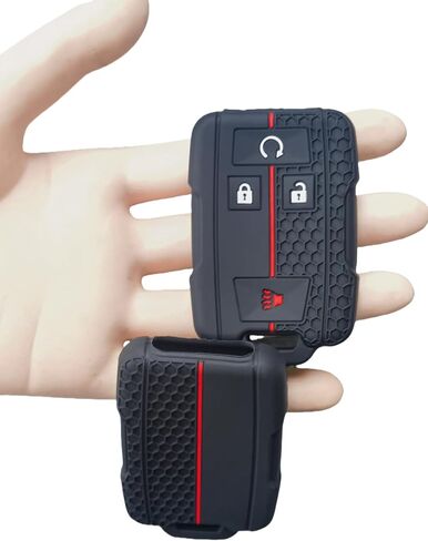2Pcs 4 Buttons Silicone Smart Key Fob Cover for 2014-2019 GMC Canyon Sierra Yukon Chevrolet Chevy Colorado Silverado Suburban Tahoe (Black with Red/White) in Saudi Arabia