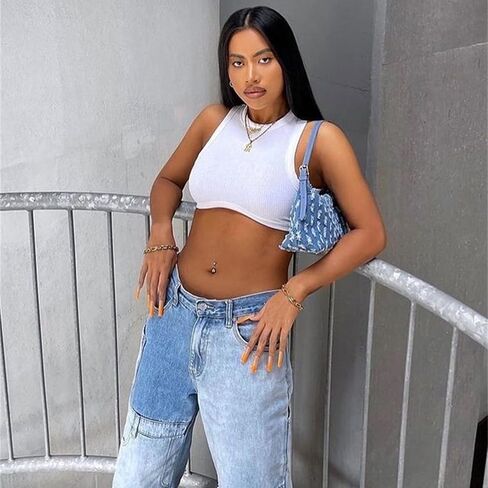 Dwnval Sexy Sleeveless Crewneck Tank Top Ribbed Knitted Crop Tops for Women in Kuwait