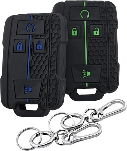 2Pcs 4 Buttons Silicone Smart Key Fob Cover for 2014-2019 GMC Canyon Sierra Yukon Chevrolet Chevy Colorado Silverado Suburban Tahoe (Black with Red/White) in Saudi Arabia