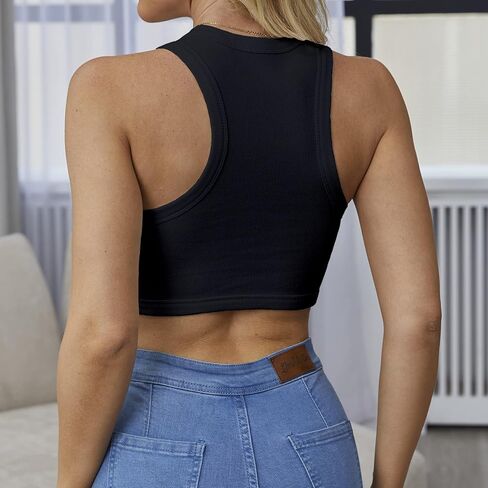 Dwnval Sexy Sleeveless Crewneck Tank Top Ribbed Knitted Crop Tops for Women in Kuwait