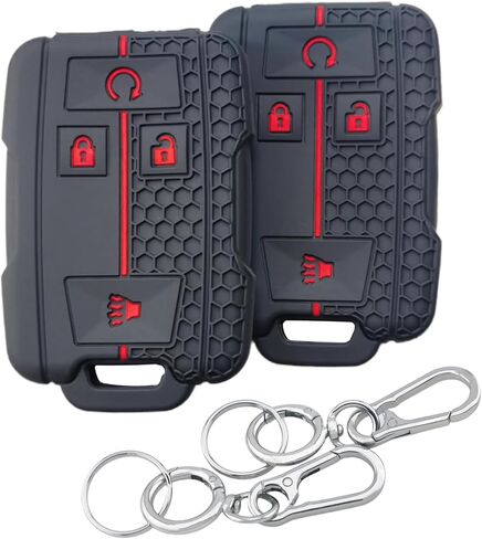 2Pcs 4 Buttons Silicone Smart Key Fob Cover for 2014-2019 GMC Canyon Sierra Yukon Chevrolet Chevy Colorado Silverado Suburban Tahoe (Black with Red/White) in Saudi Arabia