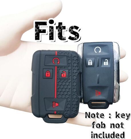 2Pcs 4 Buttons Silicone Smart Key Fob Cover for 2014-2019 GMC Canyon Sierra Yukon Chevrolet Chevy Colorado Silverado Suburban Tahoe (Black with Red/White) in Saudi Arabia
