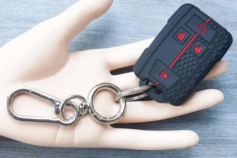 2Pcs 4 Buttons Silicone Smart Key Fob Cover for 2014-2019 GMC Canyon Sierra Yukon Chevrolet Chevy Colorado Silverado Suburban Tahoe (Black with Red/White) in Saudi Arabia