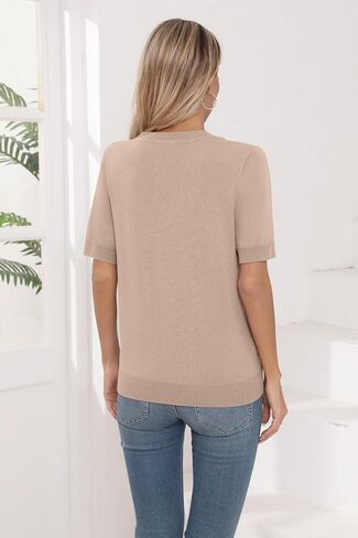 Womens Short Sleeve Sweaters Summer Tops Crew Neck Hollow Out Pullover Shirt Lightweight Knit Sweaters in Kuwait