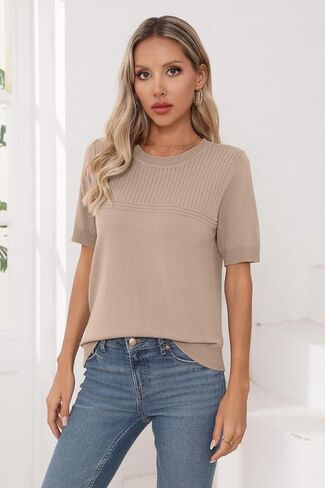 Womens Short Sleeve Sweaters Summer Tops Crew Neck Hollow Out Pullover Shirt Lightweight Knit Sweaters in Kuwait