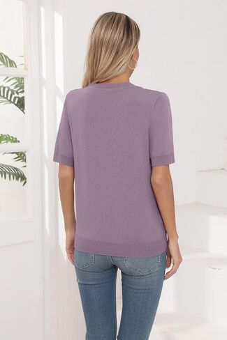 Womens Short Sleeve Sweaters Summer Tops Crew Neck Hollow Out Pullover Shirt Lightweight Knit Sweaters in Kuwait