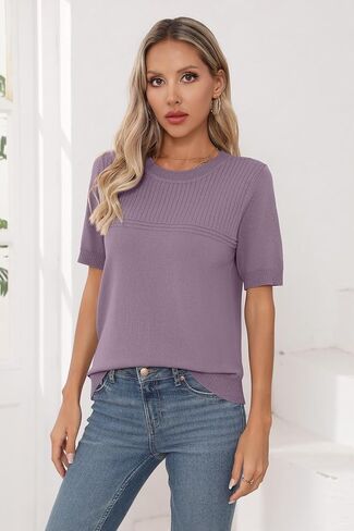 Womens Short Sleeve Sweaters Summer Tops Crew Neck Hollow Out Pullover Shirt Lightweight Knit Sweaters in Kuwait