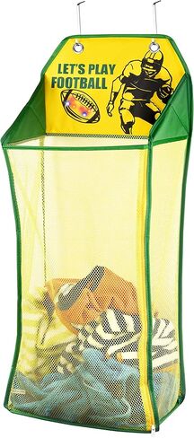 Store & Score Over The Door Hanging Kids Fun LED Baseball Light-Up Collapsible Mesh Laundry Hamper Basket, Toy Chest, Heavy Duty Metal Hooks Included. Patent Pending in Kuwait