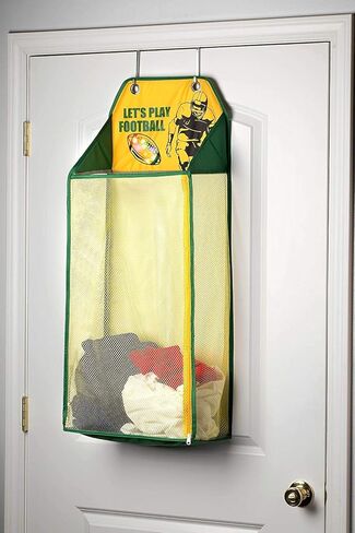 Store & Score Over The Door Hanging Kids Fun LED Baseball Light-Up Collapsible Mesh Laundry Hamper Basket, Toy Chest, Heavy Duty Metal Hooks Included. Patent Pending in Kuwait
