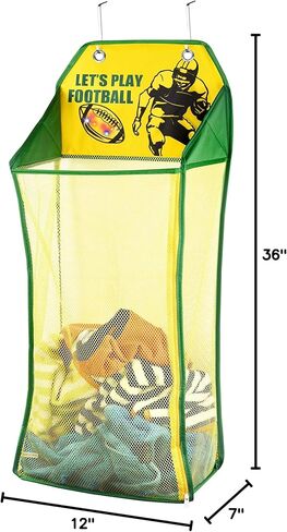 Store & Score Over The Door Hanging Kids Fun LED Baseball Light-Up Collapsible Mesh Laundry Hamper Basket, Toy Chest, Heavy Duty Metal Hooks Included. Patent Pending in Kuwait