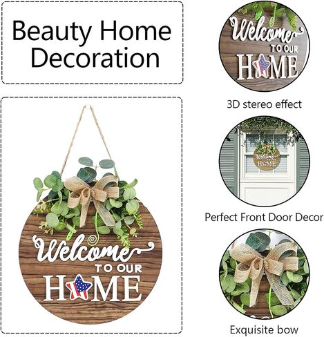 Interchangeable Seasonal Welcome Sign Front Door Decoration, Rustic Round Wood Wreaths Wall Hanging Outdoor, Farmhouse, Porch, for Spring Summer Fall All Seasons Holiday Halloween Christmas. in Saudi Arabia