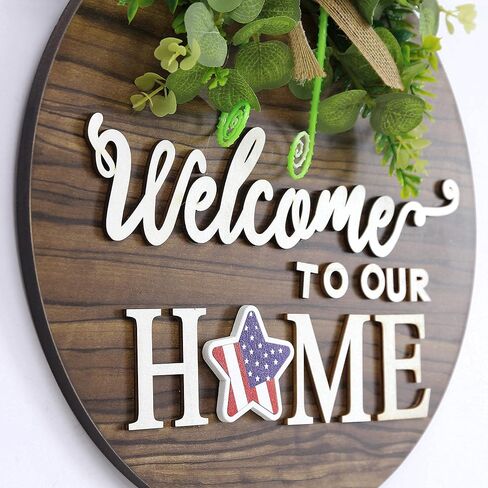 Interchangeable Seasonal Welcome Sign Front Door Decoration, Rustic Round Wood Wreaths Wall Hanging Outdoor, Farmhouse, Porch, for Spring Summer Fall All Seasons Holiday Halloween Christmas. in Saudi Arabia