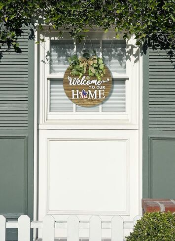Interchangeable Seasonal Welcome Sign Front Door Decoration, Rustic Round Wood Wreaths Wall Hanging Outdoor, Farmhouse, Porch, for Spring Summer Fall All Seasons Holiday Halloween Christmas. in Saudi Arabia