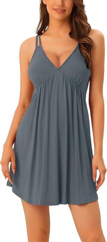 cheibear Womens Lingerie Sexy Nighties Pajama Mini Dress Soft Racer Back Full Slip Babydoll Chemise Nightgowns in Saudi Arabia