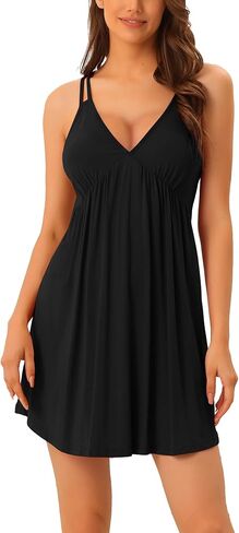 cheibear Womens Lingerie Sexy Nighties Pajama Mini Dress Soft Racer Back Full Slip Babydoll Chemise Nightgowns in Saudi Arabia