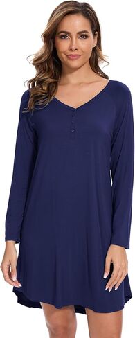 Bamboo Viscose Women's Nightgowns Soft and Comfy V-Neck Long Sleeve Sleepwear in Saudi Arabia
