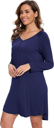 Bamboo Viscose Women's Nightgowns Soft and Comfy V-Neck Long Sleeve Sleepwear in Saudi Arabia