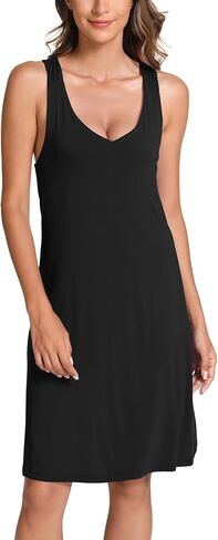 Bamboo Viscose Sleeveless Nightgowns for Women V-neck Wide Strap Sleep Shirt in Saudi Arabia