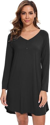 Bamboo Viscose Women's Nightgowns Soft and Comfy V-Neck Long Sleeve Sleepwear in Saudi Arabia