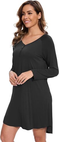 Bamboo Viscose Women's Nightgowns Soft and Comfy V-Neck Long Sleeve Sleepwear in Saudi Arabia