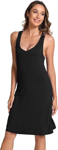 Bamboo Viscose Sleeveless Nightgowns for Women V-neck Wide Strap Sleep Shirt in Saudi Arabia