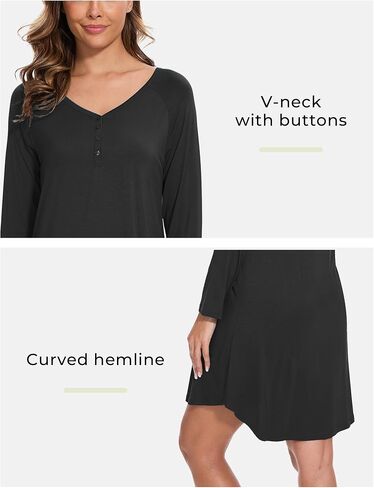 Bamboo Viscose Women's Nightgowns Soft and Comfy V-Neck Long Sleeve Sleepwear in Saudi Arabia