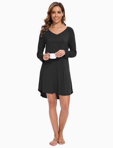 Bamboo Viscose Women's Nightgowns Soft and Comfy V-Neck Long Sleeve Sleepwear in Saudi Arabia
