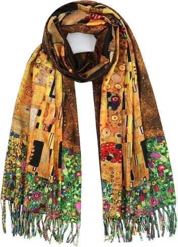 Reversible Pashmina Scarf - Double-side Cashmere Feel Shawl Wrap Monet Van Gogh Art Printing Scarves in Kuwait