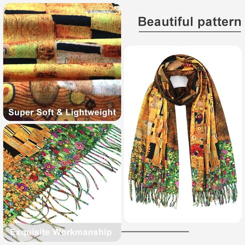 Reversible Pashmina Scarf - Double-side Cashmere Feel Shawl Wrap Monet Van Gogh Art Printing Scarves in Kuwait