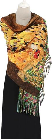 Reversible Pashmina Scarf - Double-side Cashmere Feel Shawl Wrap Monet Van Gogh Art Printing Scarves in Kuwait