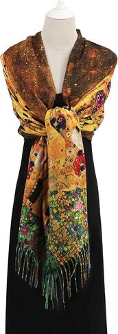 Reversible Pashmina Scarf - Double-side Cashmere Feel Shawl Wrap Monet Van Gogh Art Printing Scarves in Kuwait