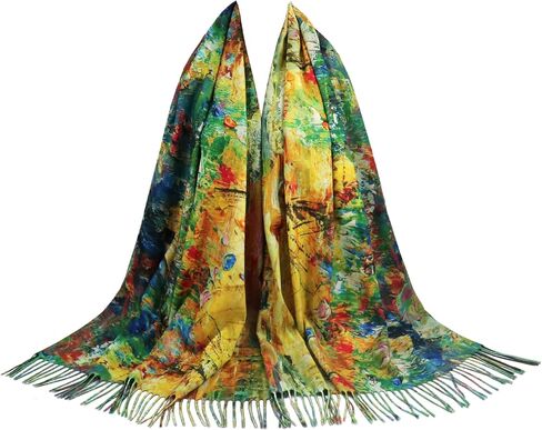 Reversible Pashmina Scarf - Double-side Cashmere Feel Shawl Wrap Monet Van Gogh Art Printing Scarves in Kuwait