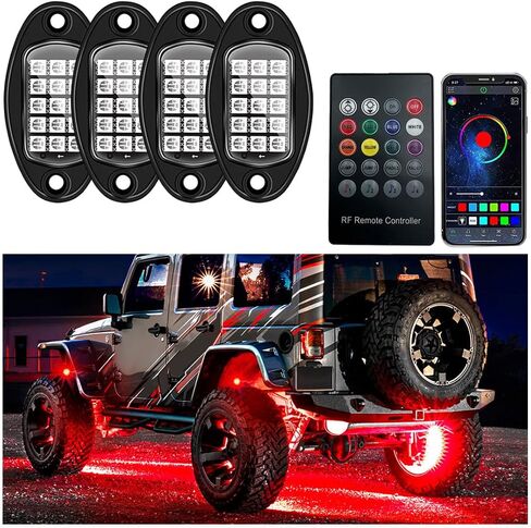 4 Pods Rock Lights for Car, Multi Color RGB LED Rock Lights Kit with APP & Remote Control, Music Mode, Waterproof Underglow Neon Light for Pickup Truck SUV, Car Accessories in Kuwait