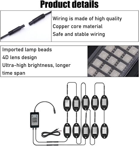 4 Pods Rock Lights for Car, Multi Color RGB LED Rock Lights Kit with APP & Remote Control, Music Mode, Waterproof Underglow Neon Light for Pickup Truck SUV, Car Accessories in Kuwait