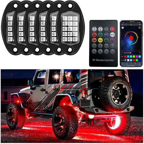 4 Pods Rock Lights for Car, Multi Color RGB LED Rock Lights Kit with APP & Remote Control, Music Mode, Waterproof Underglow Neon Light for Pickup Truck SUV, Car Accessories in Kuwait