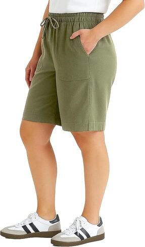 Women's Bermuda Shorts with Pockets, Drawstring Elastic Waist, Casual Summer Shorts for Women, Knee Length Comfy Bottom in Saudi Arabia