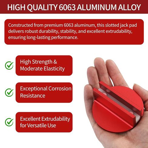 Universal Aluminum Grooved Pinch Weld Jack Pad – Magnetic Jack Puck & Large Slotted Frame Rail Protector for Cars, SUVs, Trucks & Pickups – Heavy-Duty Floor Jack Adapter, Red in Saudi Arabia