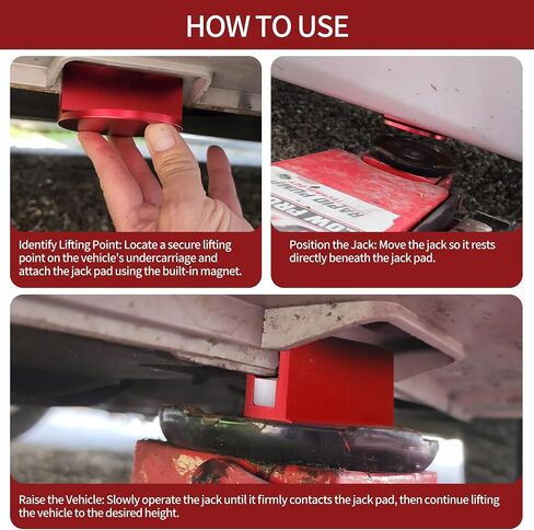 Universal Aluminum Grooved Pinch Weld Jack Pad – Magnetic Jack Puck & Large Slotted Frame Rail Protector for Cars, SUVs, Trucks & Pickups – Heavy-Duty Floor Jack Adapter, Red in Saudi Arabia
