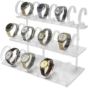 3-Tier Watch Display Stand Organizer, 24 Piece Jewelry Holder Rack Watch Display Holder Watch Display Rack -Clear Acrylic