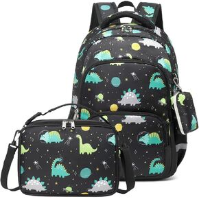 mygreen 3PCS Kids Backpack Set - Waterproof Bookbag with Lunch Box for Boys Ages 3-12, Adorable Cartoon Prints for School & Outdoor Use Dark Blue Rocket