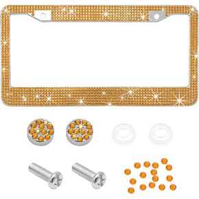 Car License Plate Frame, Sparkling Stainless Steel License Plate Frame, Bling Diamond License Plate Holder Cover for Women Men, Universal Exterior Car Accessories (Dark Purple)