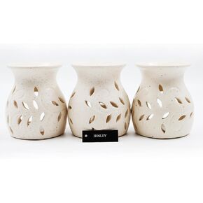 Hosley Elegant Ceramic Oil Warmers with Leaf Pattern and Speckle Design 4.5 Inches High Tealight Compatible for Aromatherapy and Home Decor Set of 3