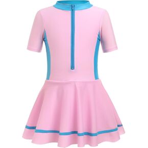 IDOPIP Girls Short Sleeve Swimsuit Summer One Piece Swim Dress with Boyshorts Beach Rash Guard Bathing Suit Swimming Suit in Kuwait