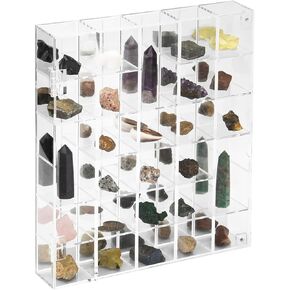 Adjustable Rock Display Case Clear Acrylic Collection Box with Mirrored Arrowhead Stones Storage Display Case Mineral Crystal Collectibles Holder Organizer Showcase Shelves with Lid